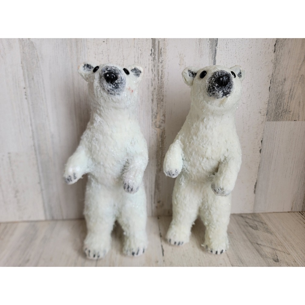 Vintage glitter flocked polar bear Xmas set unique winter artic home decor